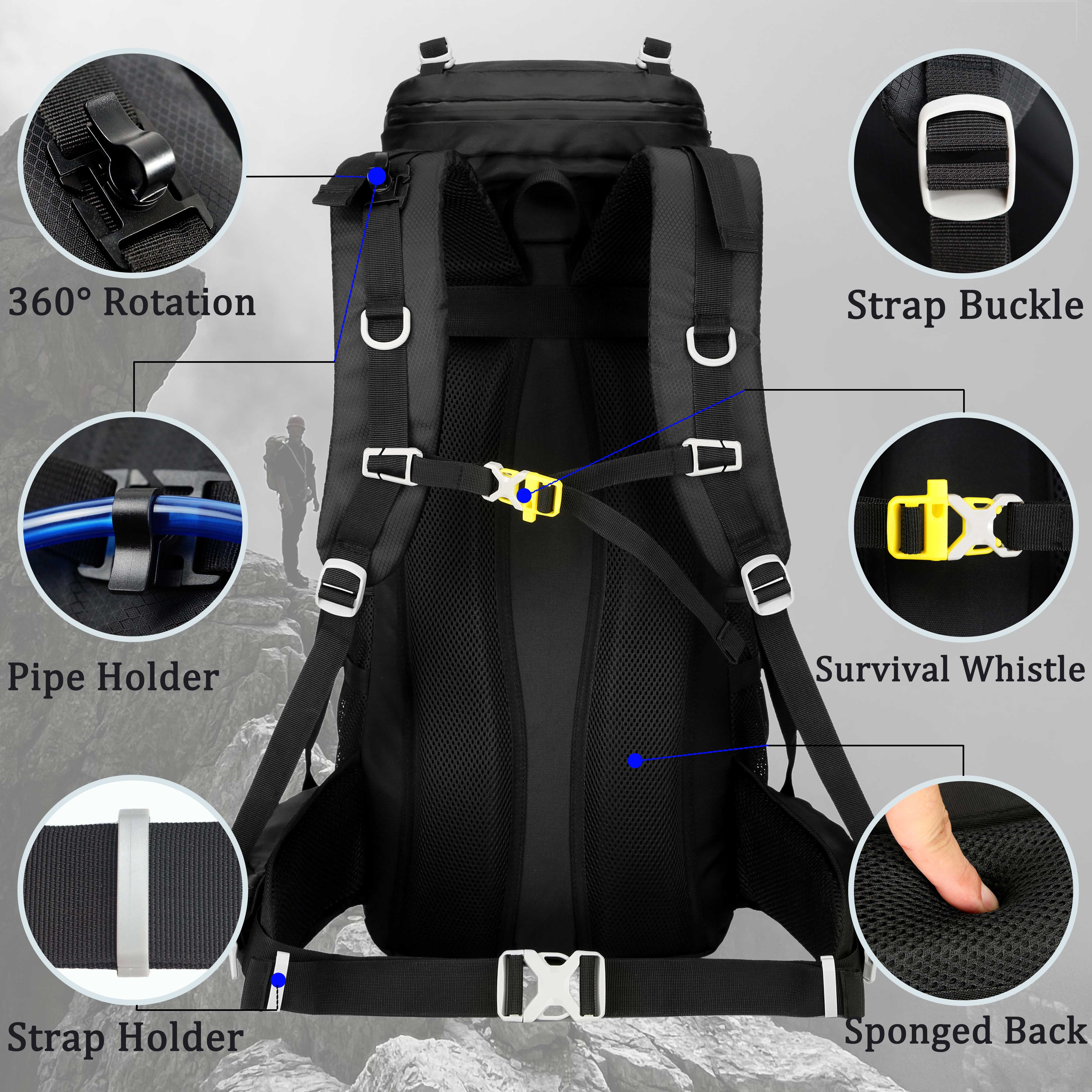 Yfreal 60L Travel Hiking Backpack with Rain Cover photo 4