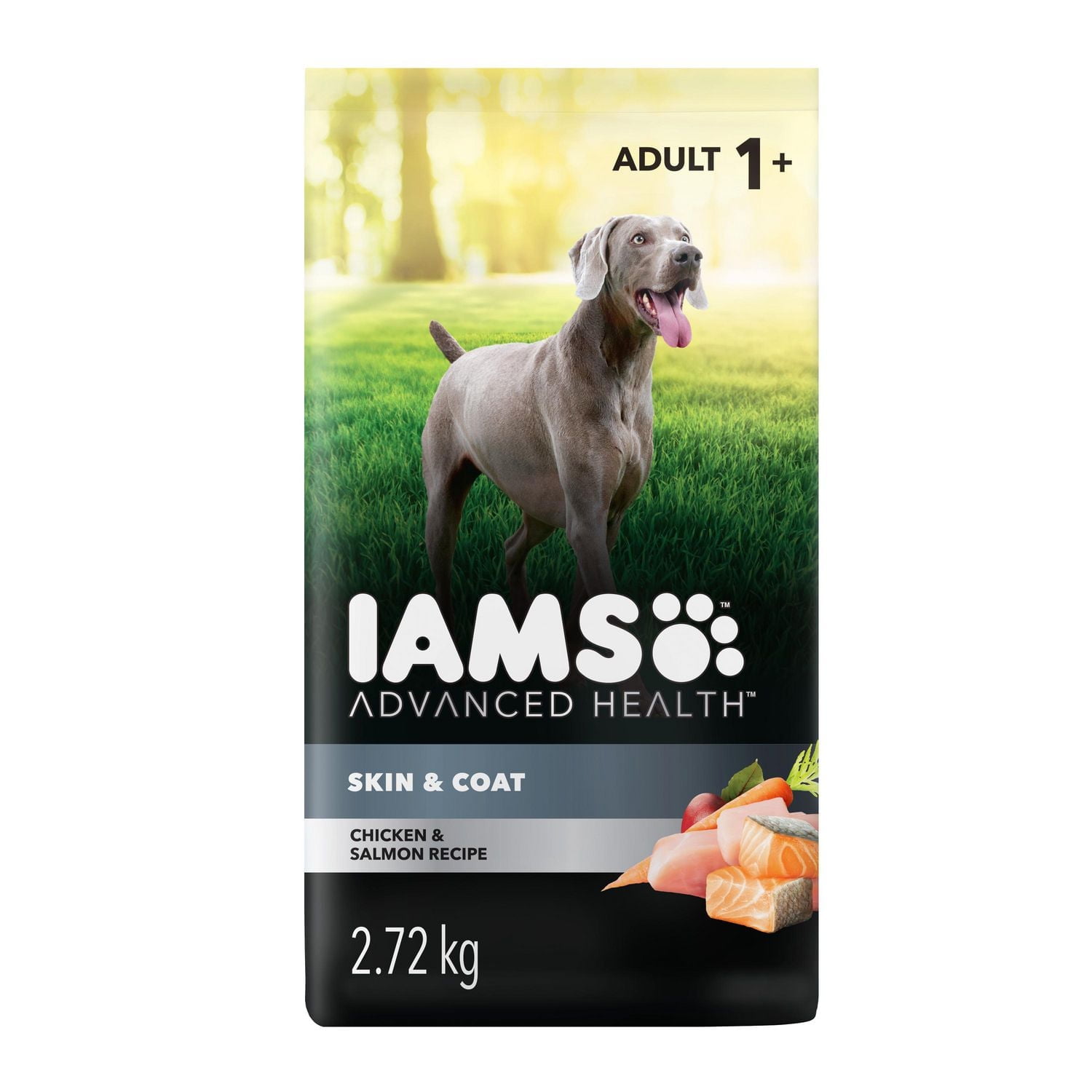 Nourriture sèche pour chiens adultes IAMS ADVANCED HEALTH PEAU ET PELAGE recette avec poulet et saumon 2,72-12,2 kg