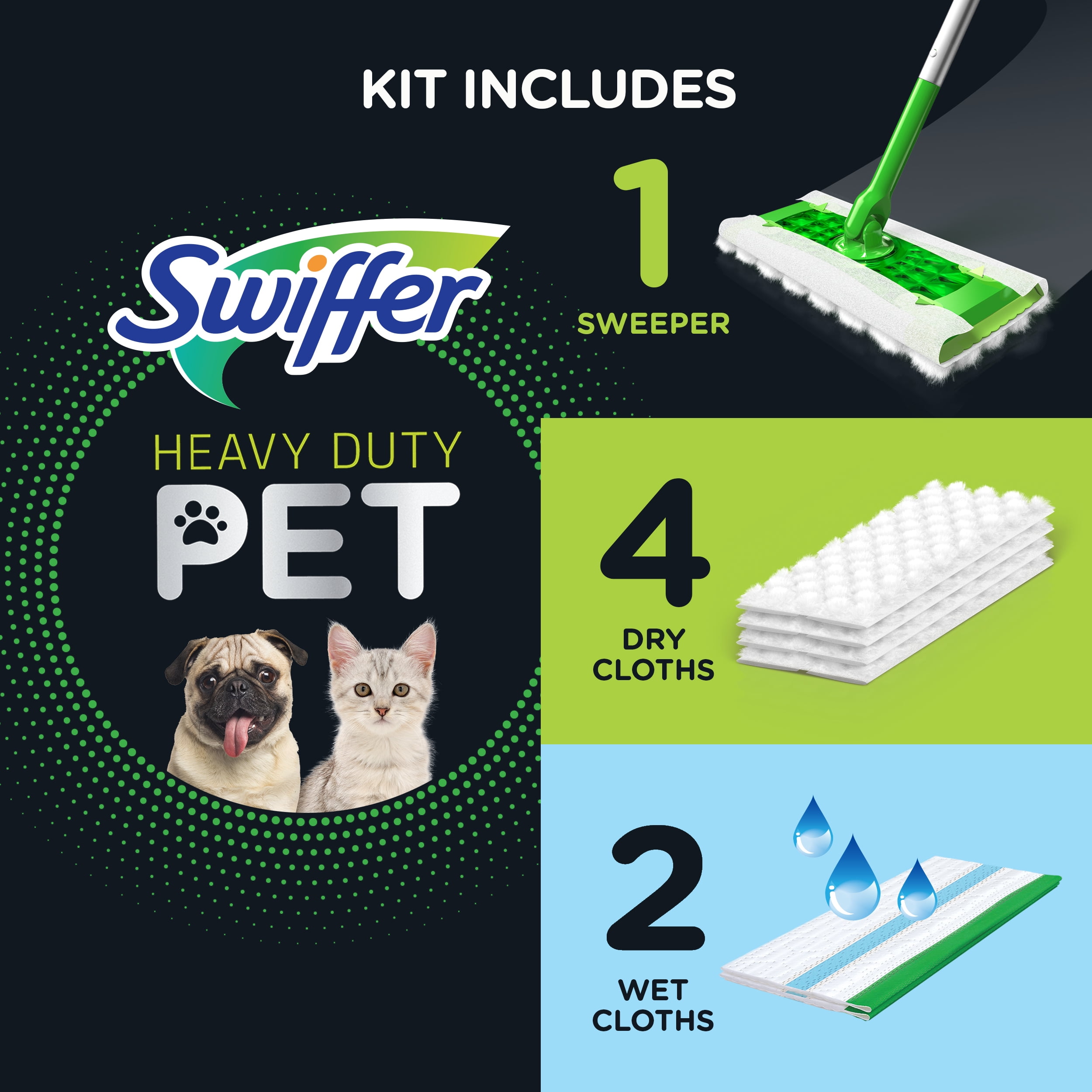 Swiffer Sweeper 2-in-1 Mops for Floor Cleaning, Dry and Wet Multi Surface  Floor Cleaner, Sweeping and Mopping Starter Kit, Includes 1 Mop + 19