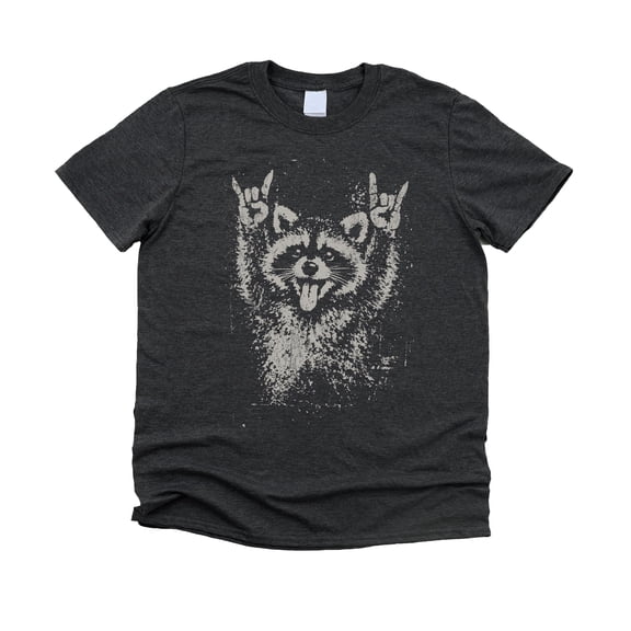 Rock and Roll Raccoon Shirt for Men Women Kids Funny Retro Punk Raccoon Graphic Tee Dark Gray Heather Shirt Adult Large