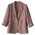 thumbnail image 6 of LEKODE Cotton Linen Single Button Notched Lapel Loose Fit 3/4 Cuffed Sleeve Womens Casual Suit Outerwear Rose Gold XL, 6 of 6