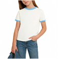 thumbnail image 2 of hoksml Color Block T-Shirt for Big Kids, Boys Girls Short Sleeve Round Neck Top Comfortable Casual Tee for Youth, 2 of 7