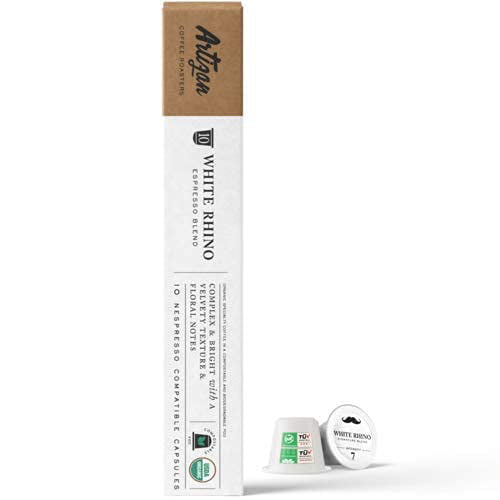 100% USDA Certified Organic Coffee - Nespresso Compatible Capsules - White Rhino Espresso Signature Blend (Multipack - 40 Pods)