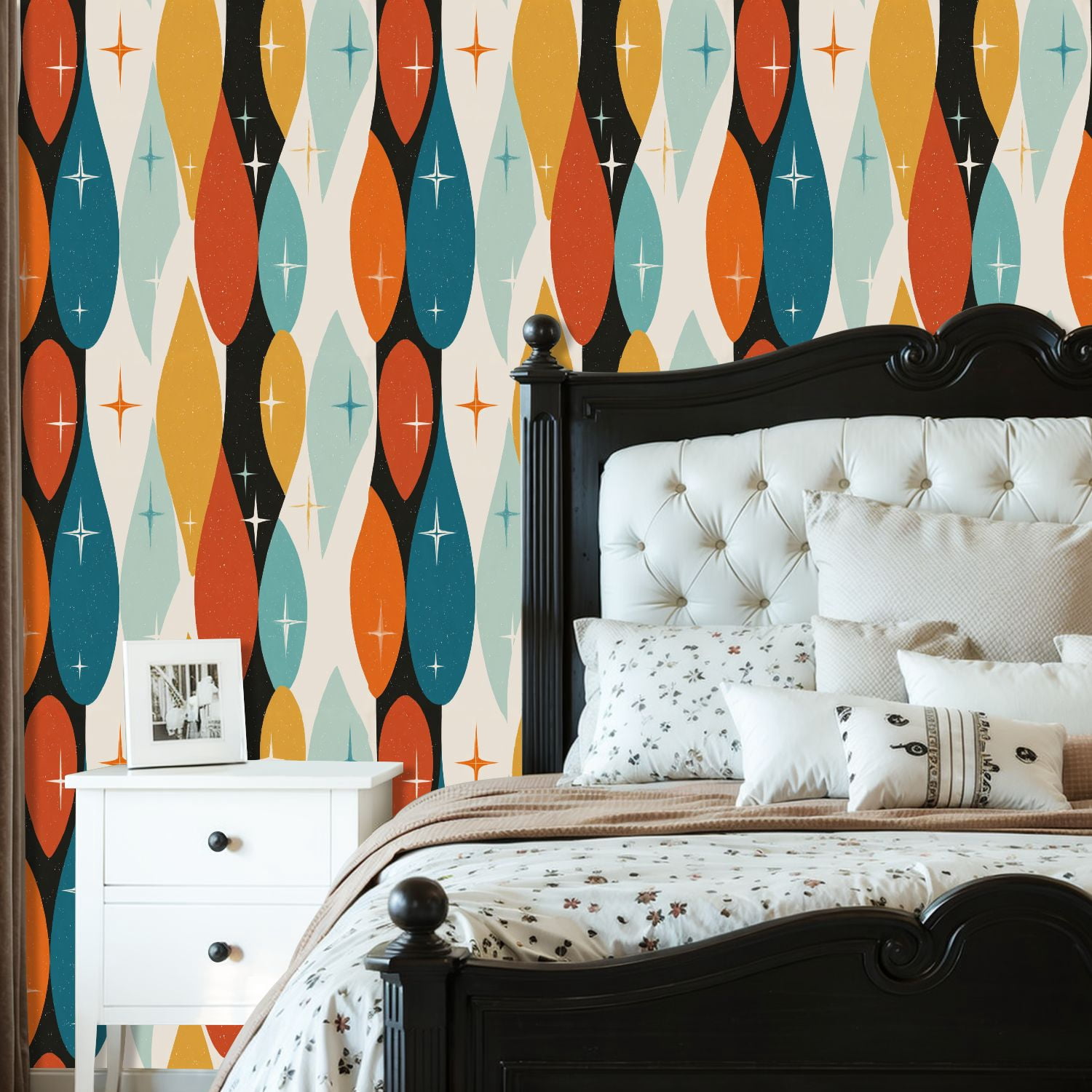Peel and Stick Wallpaper 23.6in x 9.8ft Mid century modern age teal orange Ideal for Contact Paper Vinyl Waterproof Self Adhesive Wall Paper for Bedroom Shelf Cabinet Renter Friendly