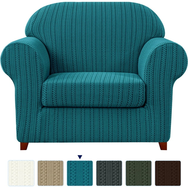 Subrtex Housse de Sofa en Jacquard Extensible à Rayures, 2 Pcs