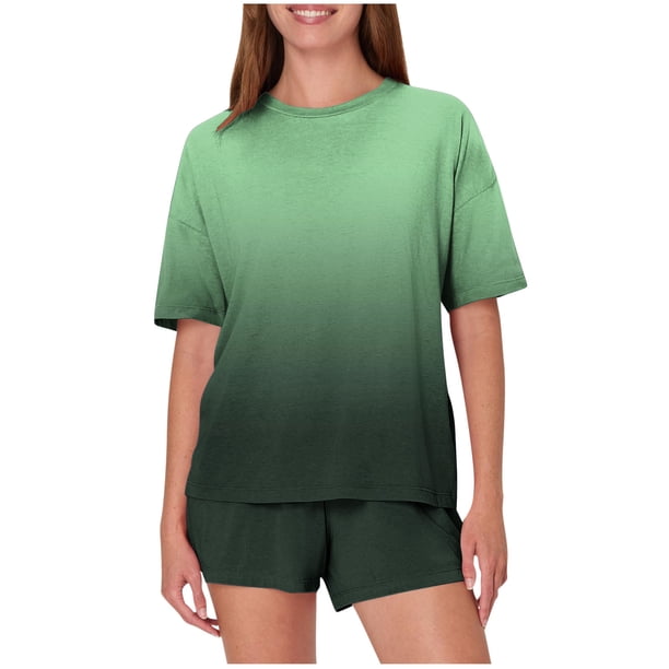 Pijama informal holgado con estampado de cuello redondo y manga corta para mujer, de poliéster