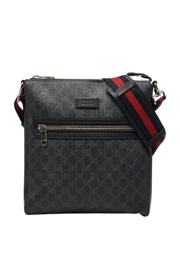 Pre-Owned Gucci GG Supreme Crossbody Shoulder Bag 474137 Black Leather Men's GUCCI