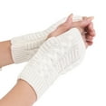 thumbnail image 1 of Women's Ribbed Wrist Arm Warmers Stretchy Cable Knitted Fingerless Gloves, 1 of 5