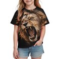 thumbnail image 3 of fnnxnal Boys Lion Graphic Short Sleeve T-Shirt, Multicolor Roaring Animal Print, Polyester Blend Crew Neck,Size 3-4 T, 3 of 3