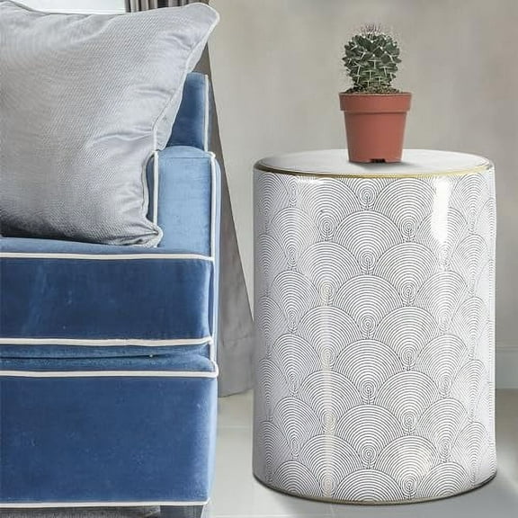JONATHAN Y TBL1001A Fish Scale 17" Modern Ceramic Indoor/Outdoor Garden Stool, Coastal, Contemporary, Transitional, Side Table, - Stand, Spill-Proof, Living Room, Garden Room,