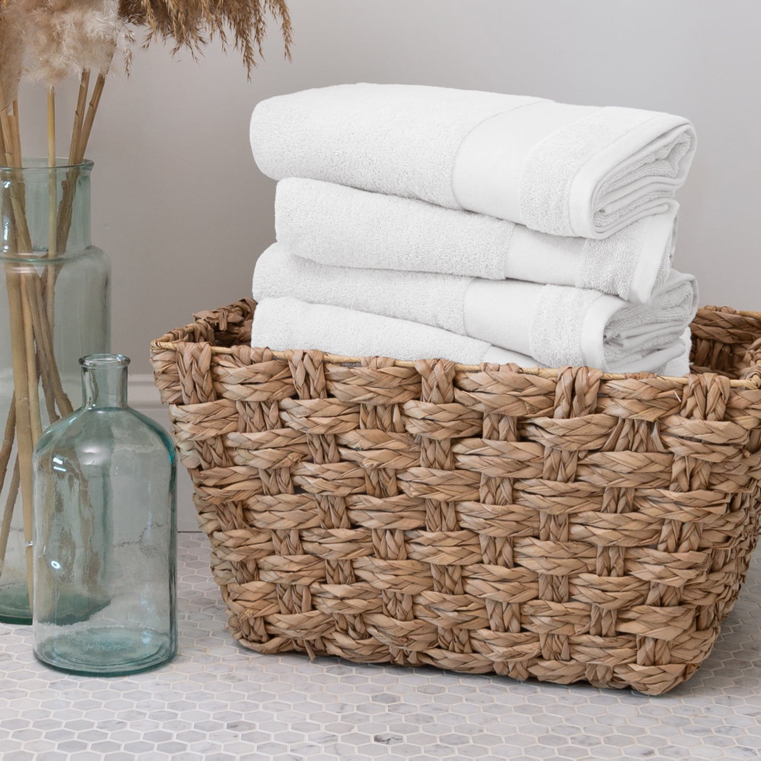 Noble Linens 4 Piece Farmhouse Cotton Bath Towel Set, White