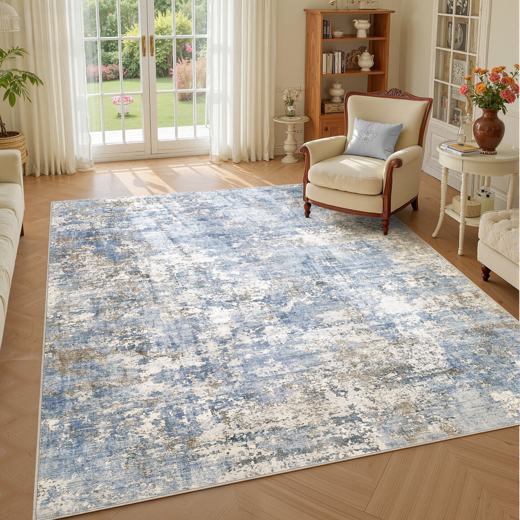 UERMEI 6'x9' Area Rugs for Living Room, Washable Non-slip Soft Indoor Modern Abstract Rug for Bedroom Dining Room Office Home Decor Carpet, Glacier Blue