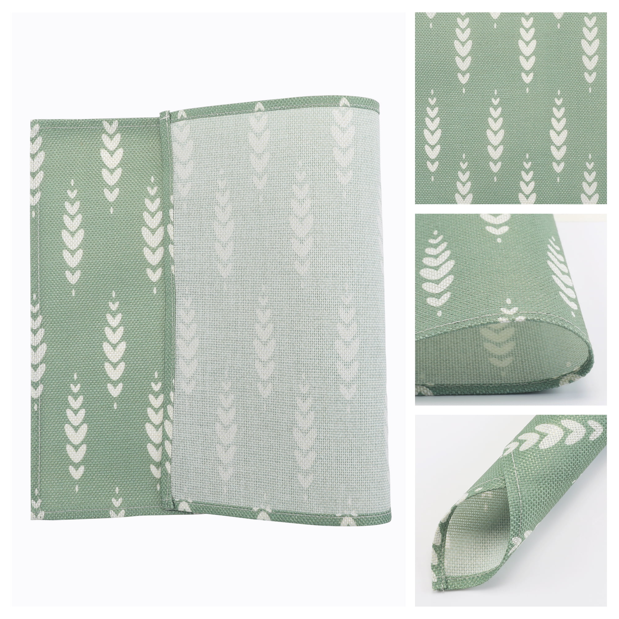 Unique Bargains Plastic Placemats Set of 6 for Dining Table Decor Indoor Green/White