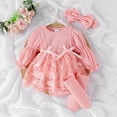 thumbnail image 2 of CUZIBR Baby Girl Romper Dress Children Floral Long Sleeve Ruched Jumpsuit Oneise Ruffle O-Neck Bodysuit Headband Sets Fall Cute Princess Dress 3PCS Cozy Dailywear For Toddler, 2 of 9