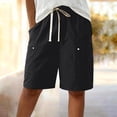thumbnail image 5 of Evdexr Cargo Shorts Women Knee Length Drawstring Bermuda Shorts Summer Baggy Hiking Short Wide Leg Lightweight Casual Shorts with Multi Pockets Black 2XL, 5 of 7