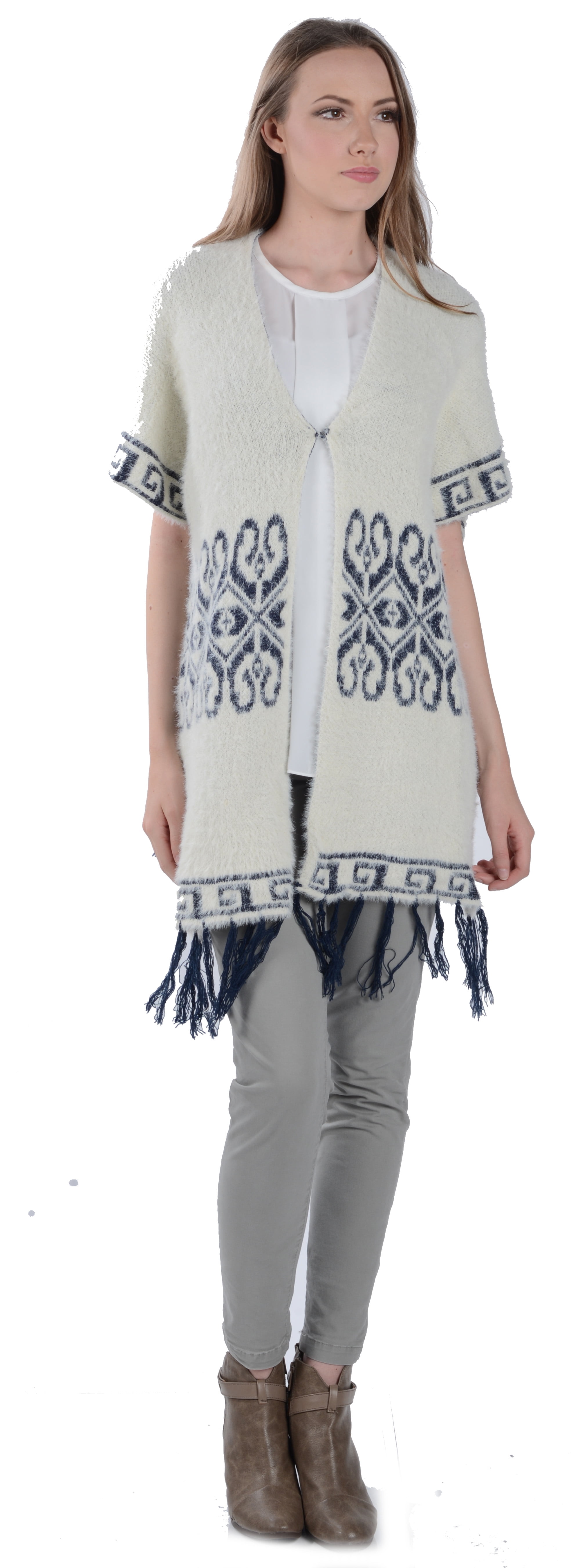 Knit Ruana Poncho Style Blanket Wrap Cape Scarf