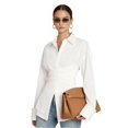 thumbnail image 5 of Women Fitted Button Down Shirt Cinched Waist Tops Long Sleeve Wrap Blouse Stylish Dressy Casual Outfit White L, 5 of 9