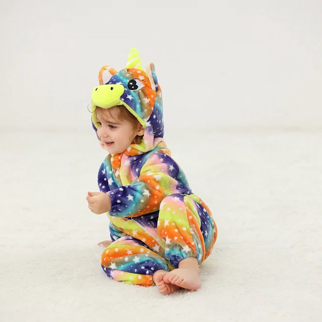 ATAIKU Baby Animal Unicorn Onesie Flannel Hooded Romper for Infant Winter Playsuit Jumpsuit for Boys and Girls Toddler Overall Outfit