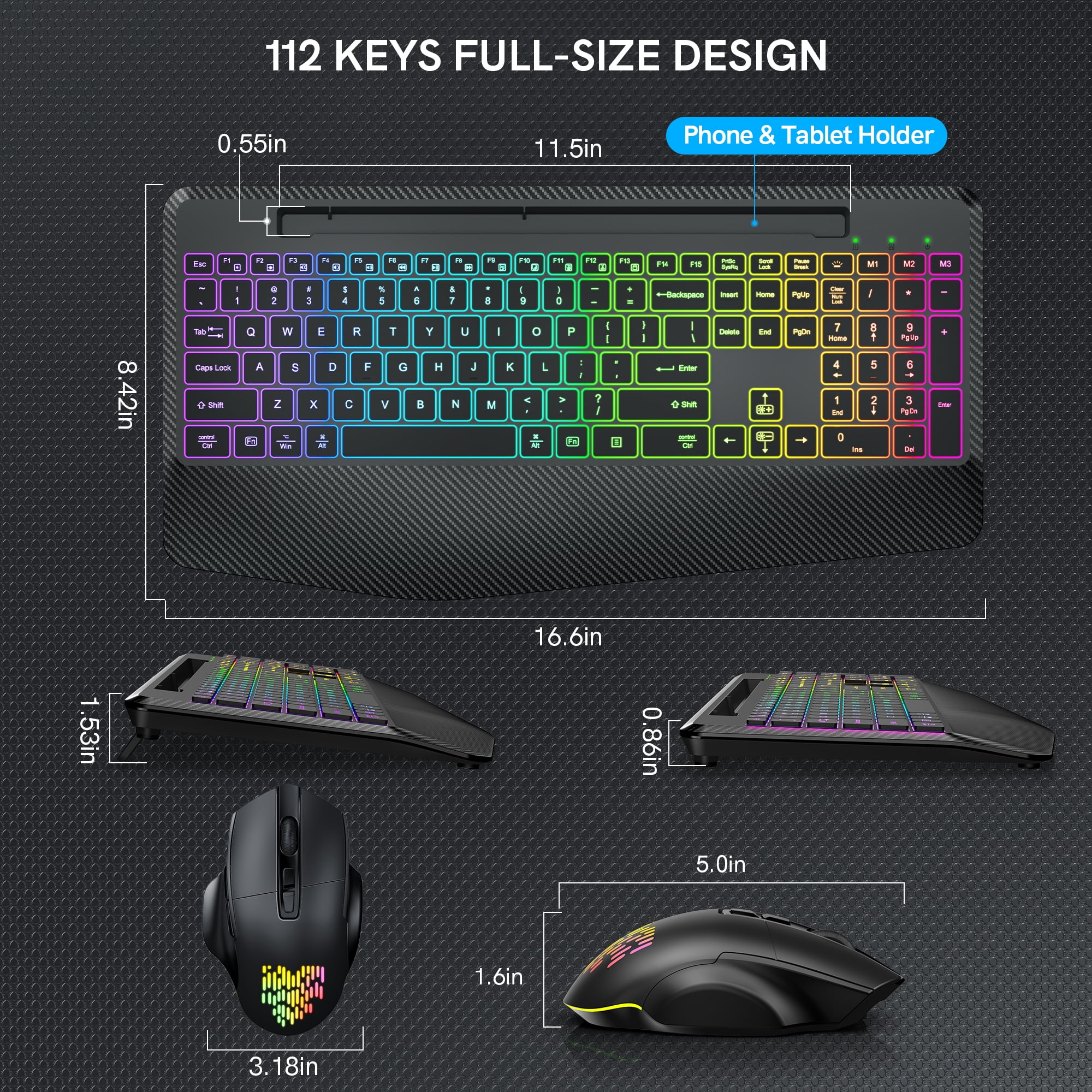 Wireless Keyboard and Mouse Backlits, Wrist Rest, Jiggler Mouse