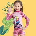 thumbnail image 2 of Girls Two Piece Little Horse Pink Striped Swimsuit UPF 50+ UV Protective Swimsuit 7Years Pink, 2 of 8