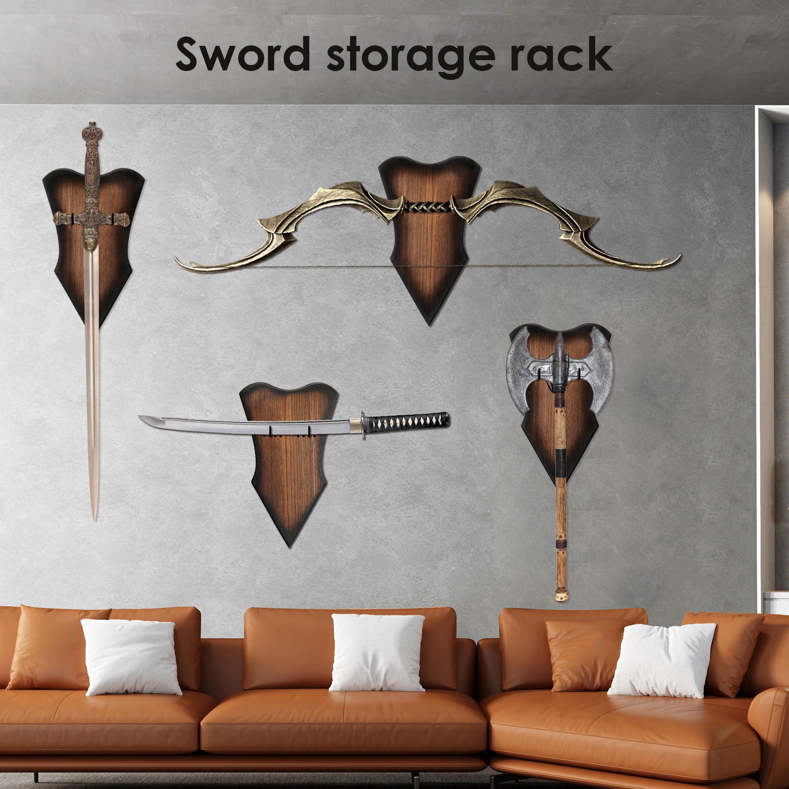 Sword Wall Mount Adjustable Vertical Sword Stand Multifunctional Wood Katana Wall Mount for Displaying Bow Dagger Axe Anime Prop
