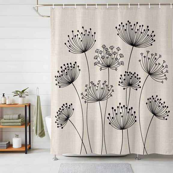 Shower Curtain Spring Black Dandelion Shower Curtains for Bathroom Decor, Waterproof Polyester Shower Curtain Set with Hooks, Standard Size 72" x 72" Beige