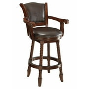 Traditional Rope Twist Wooden Bar Stool, Brown by Benzara