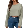 thumbnail image 2 of Ovbmpzd Trendy Crew Neck Sweatshirt For Women Long Sleeve Cropped Summer Shirts Cute Casual Spring Mint Green Tops, 2 of 6