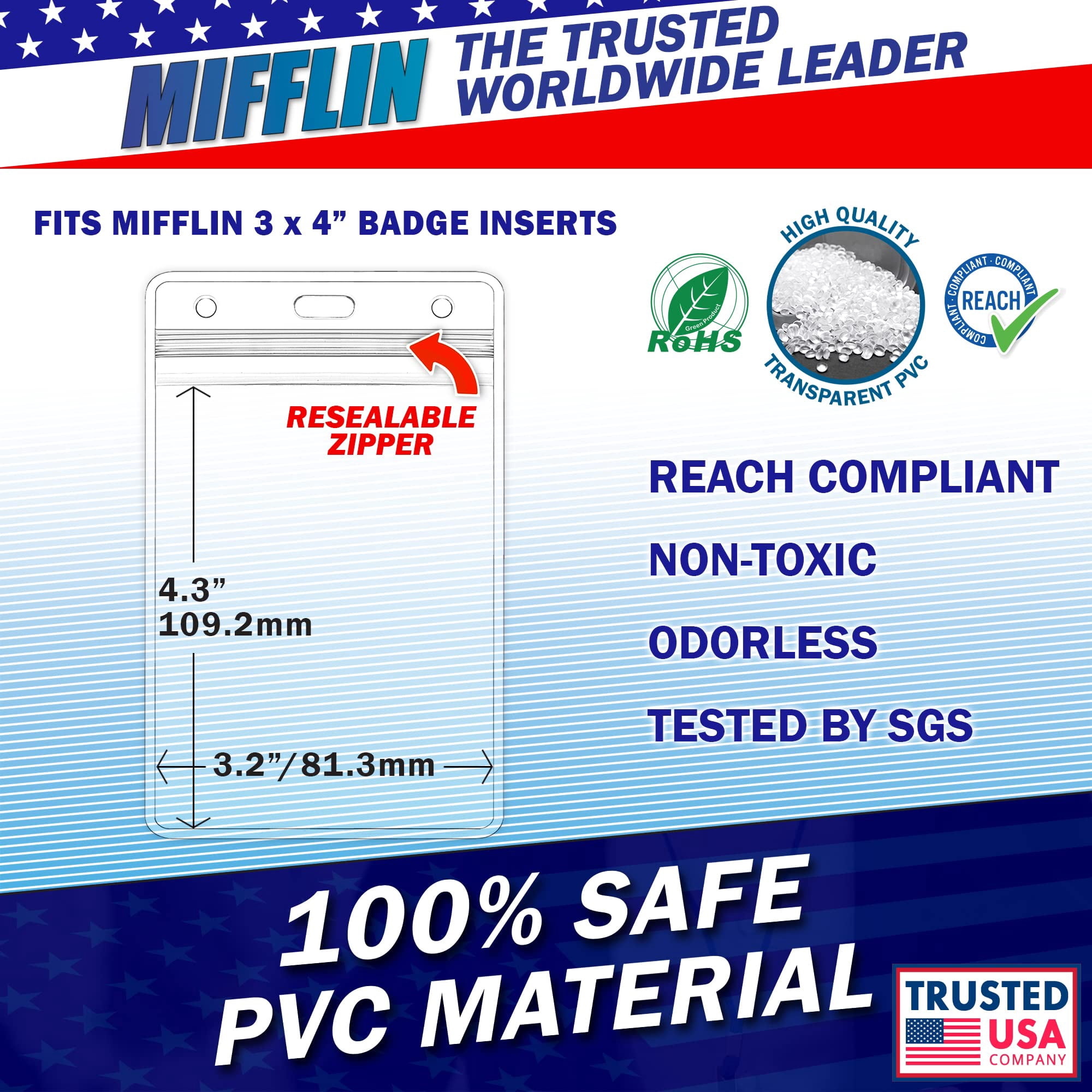 MIFFLIN 3x4 inch Clear Vertical ID Badge Holders, 100 Pack (US Company)