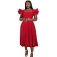 thumbnail image 1 of Vestido AOMEI para mujer, cuello cuadrado rojo, manga con volantes, midi, 1 of 3