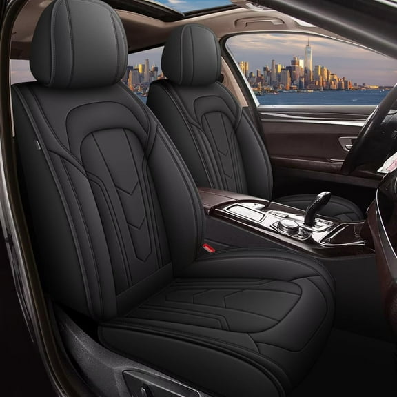 JIAMAOXIN Car Seat Covers Fit for Infiniti QX60 2014-2020: 2PCS Front Leather Seat Covers Waterproof Airbag Compatible Automotive Seat Cushion Protector(2 Seats,Black)