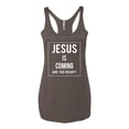 thumbnail image 2 of Wild Bobby Jesus Is Coming Are You Ready? Inspirational/Christian Women Tri-Blend Racerback Tank Top, Brown, Small, 2 of 5