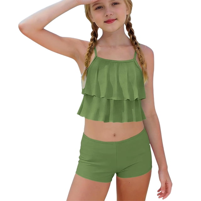 Niñas Trajes de Baño de Dos Piezas Tamaño 10-12 Verano Weiyi Impresión Traje de Baño de Playa con Estampados Florales Set de Dos Piezas Shorts
