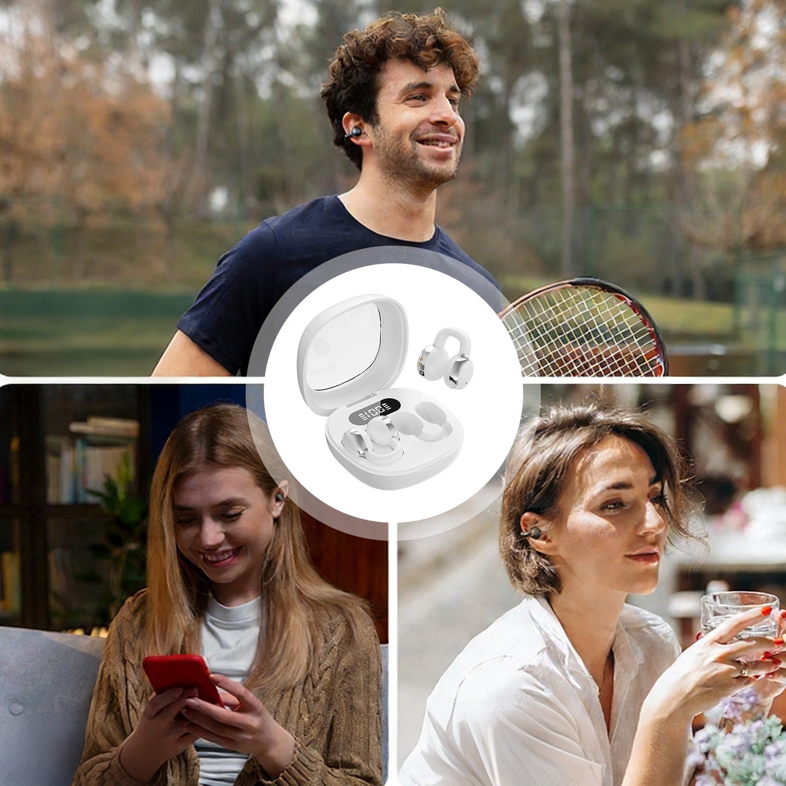 Aufmer 1 Pcs Open Ear Clip On Headphones with Digital Display, High Definition Sound Quality with Long Battery Life, Comfortable Wearing Earphones for Music and Calls Gift