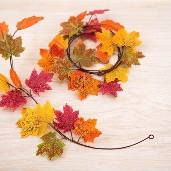 Upgraded Artificial Maple Leaf Garland for Thanksgiving Fall Decor, 78.74 in Autumn Vine for Fireplace Mantel Dining Table Indoor Outdoor Home Decoration G