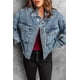 thumbnail image 3 of ABPHQTO Chaqueta vaquera con lavado ácido y dobladillo elástico azul cielo para mujer, 3 of 5