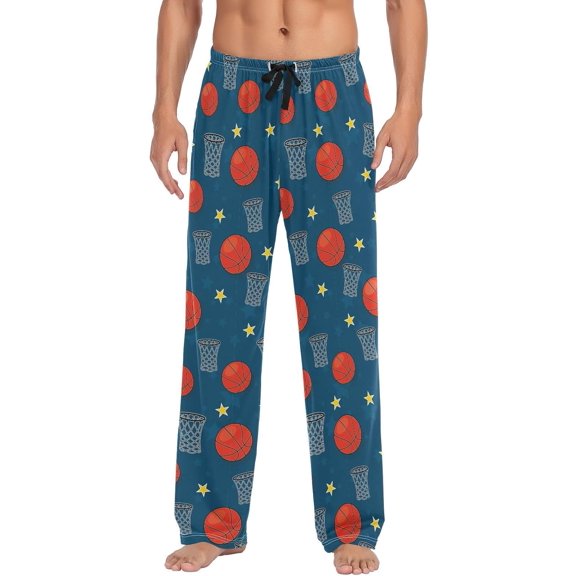 GZHJMY Men's Pajama Pants - Cartoon Basketball, Loose Thin PJs Lounge Sleep Bottoms with Pockets Drawstring, Pajama Bottoms for Home and Rest, Medium