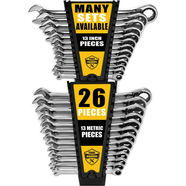 TOOLGUARDS Ratcheting Wrench Set 26pcs - Metric and Standard - With Rack Organizer - Wrenches - Combination Ratchet Wrench Set - 100% Lifetime Satisf
