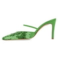 thumbnail image 2 of FSJ Women Pointed Toe Single Strap Mules with Sequins Slip on Mid Thin Heels Casual Dressy Party Backless Pumps Size 11 Green, 2 of 4