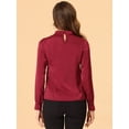 thumbnail image 4 of Blusa de manga de soplo fruncida plisada Allegra K con cuello alto suave sedoso para mujer S, 4 of 5