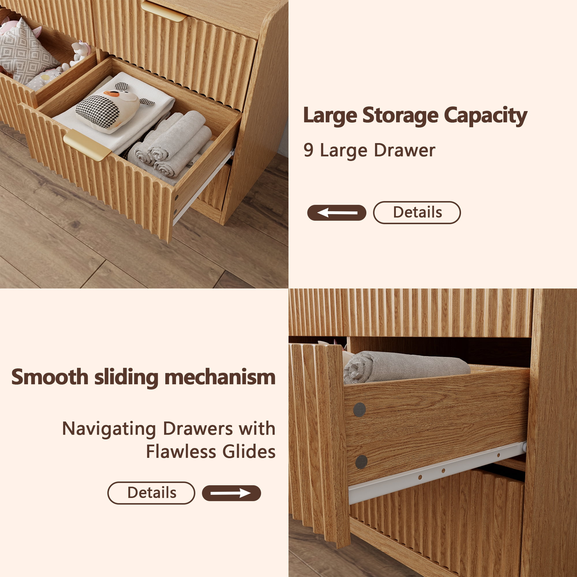Tydimor Dressers for Bedroom 9 Drawers, Wide Chest of Drawers Storage Organizer, Wooden Cabinet with Anti-Tip Safety for Living Room, Hallway