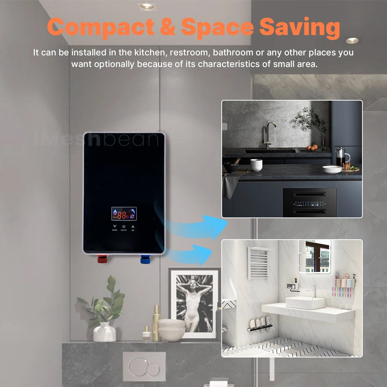 iMeshbean 6500W 220V Tankless Electric Hot Water Heater Instant Boiler On Demand Whole House US