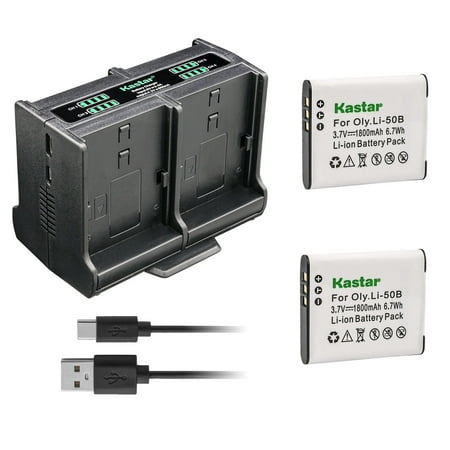 Image of Kastar 2-Pack Battery and Quadruple Charger Compatible with Olympus Tough TG-620 iHS Tough TG-630 iHS Tough TG-805 Tough TG-810 Tough TG-820 iHS Tough TG-830 iHS Tough TG-835 Camera