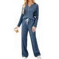 thumbnail image 4 of FAIWAD Womens 2 Piece Pajama Sets Ribbed Knit Outfits Long Sleeve Button Up Tops and Pants Pj Sleepwear, 4 of 9