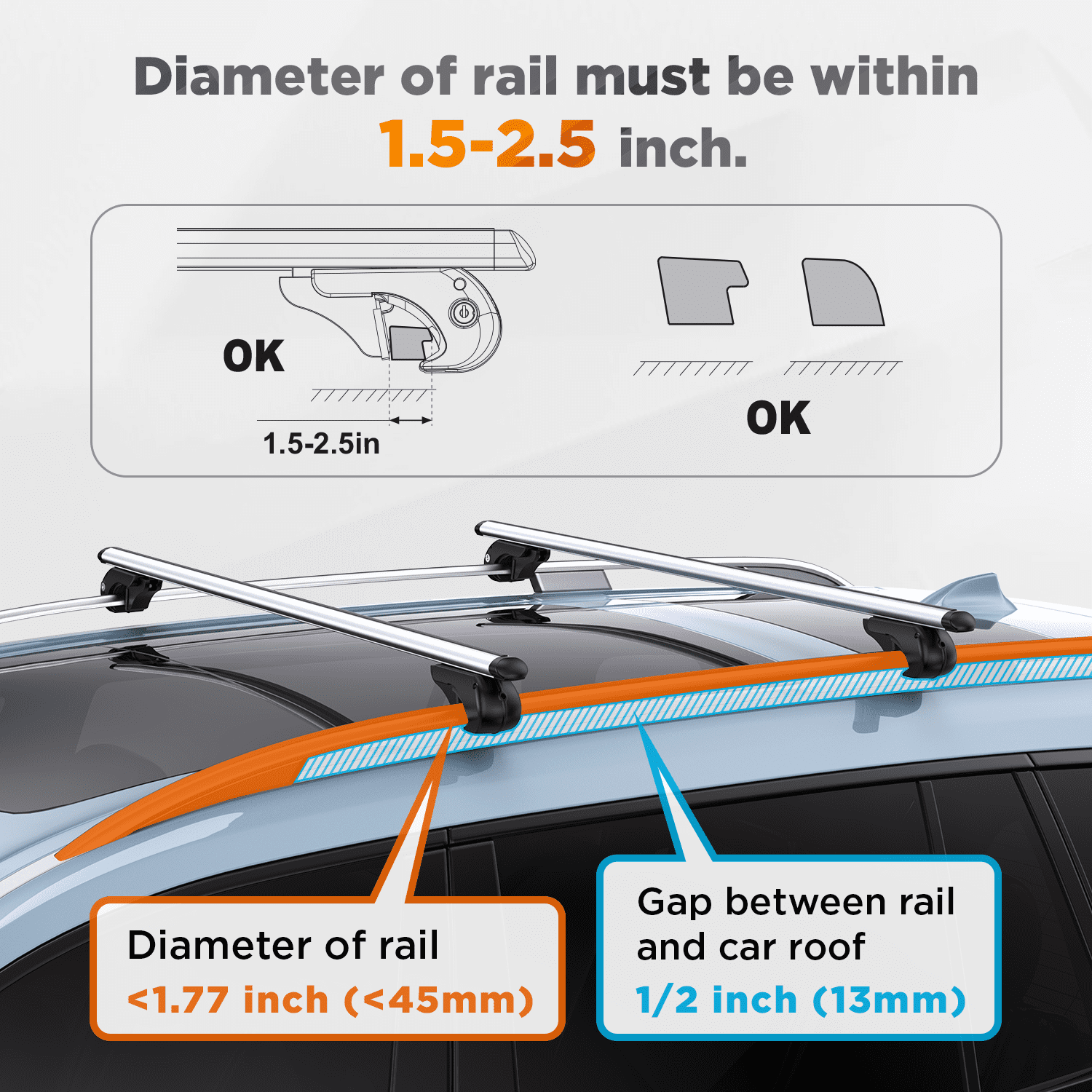 Tanx 52" Universal Crossbars with Locks,  200 lbs Aluminum Roof Rack Cross Bars, RB004