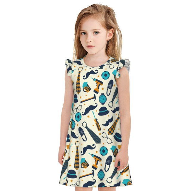Balery Fathers day Camisón de princesa para niñas, pijama de algodón con mangas abullonadas, suave y bonito.-Large