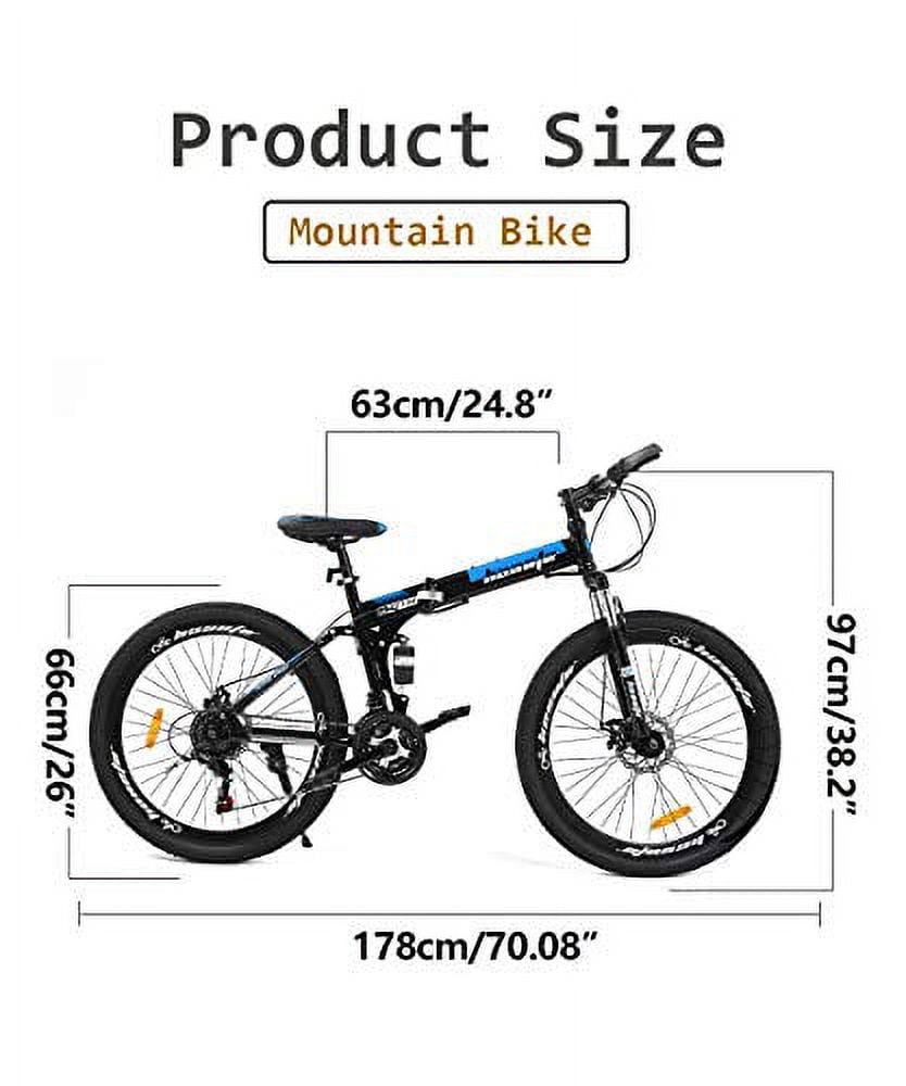 HOSOTE 26 Inch Full Suspension Folding Mountain Bike, 21 Speed High-Tensile Carbon Steel Frame MT, Dual Disc Brake Mountain Bicycle for Men and Women