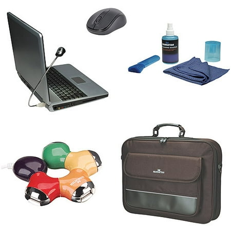 Manhattan Computer Briefcase, Cleaning Kit, 4-Port USB Hub and Wireless Mouse