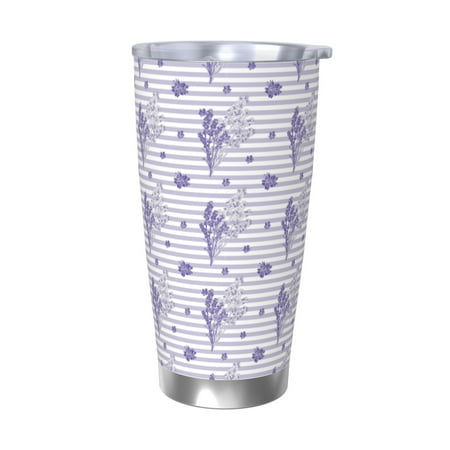 

Logiee Stripes and Sprigs of Lavender Print 20OZ Car Cup with Lid Stainless Steel Vacuum Insulated Double Wall Travel Tumbler Durable Insulated Coffee Mug Thermal Cup with Straw-Without Straw