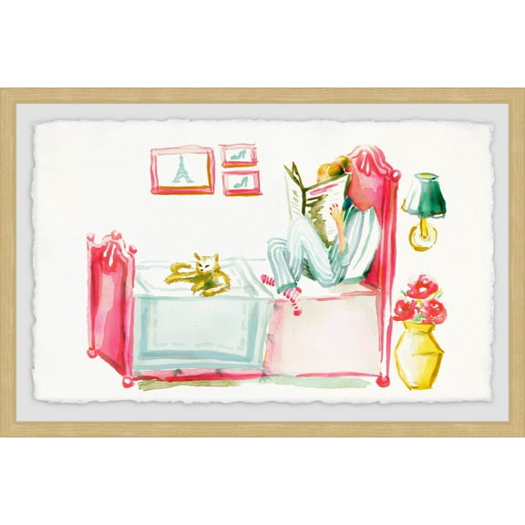 Reading with the Cat Framed Painting Print